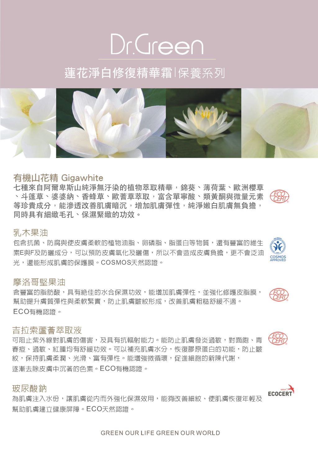 商品介紹 健康保養 蓮花保養品系列 蓮花淨白修復精華霜
